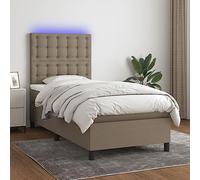 Tissu respirant LED coloré tête de lit réglable 80x200cm Taupe | Lit sommier tapissier avec matelas ressorts ensachés LED Taupe 80x200cm Tissu tête réglable