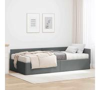Tissu Respirant lit Plateforme Moderne Gris 90 x 190 cm | Cadre de lit d'angle avec matelas 2 pcs Gris tissu literie moderne sommier robuste chambre confortable