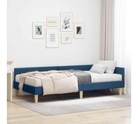Tissu Respirant Moderne Angle 100 x 200 cm Bleu | Cadre de lit d'angle avec matelas 2 pcs Bleu tissu, sommier plateforme moderne avec tête de lit rembourrée, literie