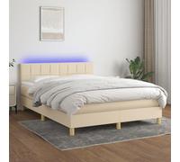 Tissu Tête de lit réglable LED Sommier tapissier Crème 140x200 cm