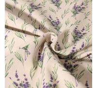 Tissu Toile de Coton aspect Lin Lavande sur fond Naturel - Par 50 cm