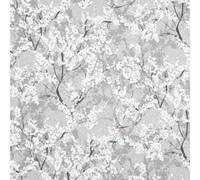 Tissu Toile Savoie Fleurs Yoshino sur Fond Gris Clair - par 50 cm