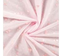 Tissu Tulle souple Célestine cœur Rose brodés sur fond Rose bébé - Par 50 cm