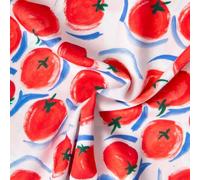 Tissu Viscose imprimé Shaun belles tomates Rouge sur fond Blanc - Par 50 cm