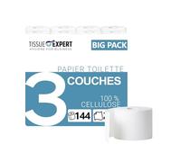 Tissue Expert Lot de 144 rouleaux de papier toilette triple épaisseur 144 rouleaux de 250 feuilles 100 % cellulose super doux pour le commerce