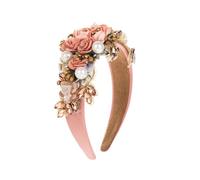 Tissus Art Bandeau Fleur Faux Perle Femme Vintage Strass Rétro Luxueux Cheveux Rose