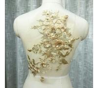 Tissus en dentelle perlée à fleurs 3D Applique Broderie Couture sur patchs pour robe de mariée/soirée Vêtements Patchs Scrapbooking-Or
