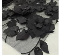 Tissus en tulle brodé, Beading 3D Embroidered Lace Fabric for Wedding Dress DIY Multicolor 1-5 meters(Black,1Meter)