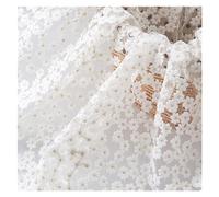 Tissus en tulle brodé, Cotton Daisy Embroidery Mesh Lace Fabric Multicolor 130cm Wide By Yard For Sewing(White)