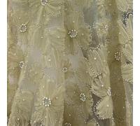 Tissus en tulle brodé, Multicolor 1 yard Wedding Dress Fabric 3D Mesh Flowers Silver Beaded Lace For DIY(Khaki)