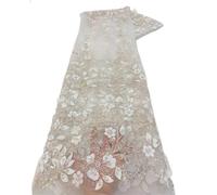 Tissus en tulle brodé, Multicolor 5 yard Embroidery Sequins Beaded Tulle Lace Fabric for Wedding Sewing DIY(White)