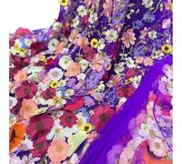 Tissus en tulle brodé, Unilateral Embroidered 3D Applique Wedding Fabric For DIY Polyester Mesh Multicolor 1Yard(Dark Purple Mesh)