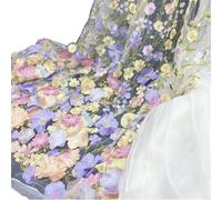 Tissus en tulle brodé, Unilateral Embroidered 3D Applique Wedding Fabric For DIY Polyester Mesh Multicolor 1Yard(White Mesh Purple)