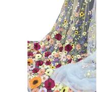 Tissus en tulle brodé, Unilateral Embroidered 3D Applique Wedding Fabric For DIY Polyester Mesh Multicolor 1Yard(Light Blue Mesh)