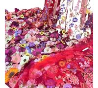 Tissus en tulle brodé, Wedding Dress Fabric 3D Applique Embroidered Mesh Polyester Multicolor For DIY(Red Mesh)