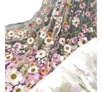 Tissus en tulle brodé, Wedding Dress Fabric 3D Applique Embroidered Mesh Polyester Multicolor For DIY(White Khaki)