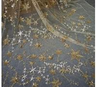 Tissus en tulle brodé, Wedding Dress Sequins Five Pointed Star Embroidered Lace Fabric Multicolor 1 yard(Light Apricot)