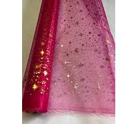 TISSUS ORGANZA ETOILES ARGENT MULTICOLORES TISSU DECO NOEL MARIAGE AU MÈTRE NAPPE CHEMIN DE TABLE DÉCORATION CIEL ETOILÉ CRECHE LARGEUR 150 CM (FUCHSIA)