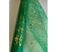 TISSUS ORGANZA ETOILES ARGENT MULTICOLORES TISSU DECO NOEL MARIAGE AU MÈTRE NAPPE CHEMIN DE TABLE DÉCORATION CIEL ETOILÉ CRECHE LARGEUR 150 CM (VERT)