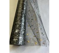 TISSUS ORGANZA ETOILES ARGENT MULTICOLORES TISSU DECO NOEL MARIAGE AU MÈTRE NAPPE CHEMIN DE TABLE DÉCORATION CIEL ETOILÉ CRECHE LARGEUR 150 CM (GRIS)