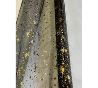 TISSUS ORGANZA ETOILES ARGENT MULTICOLORES TISSU DECO NOEL MARIAGE AU MÈTRE NAPPE CHEMIN DE TABLE DÉCORATION CIEL ETOILÉ CRECHE LARGEUR 150 CM (NOIR)