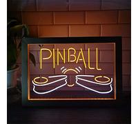 TIST Pinball Machine LED Neon Sign, Game Room Decor Night Lights USB Neon Lights avec Cadre en Bois, Mur Suspendu Enseigne Lumineuse, 42X32cm (Color : White Orange)