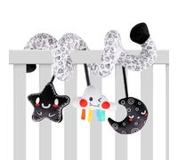 Tisujune Jouet De Poussette pour Bébé,Peluche Sensorielle À Contrastes Élevés avec Grelot | Accessoires Légers pour Voiture Et Outil Éducatif Interactif pour Le Développement Sensoriel