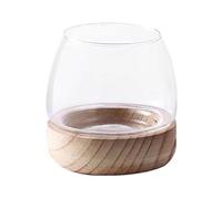 TITA-DONG Bol à Poisson en Verre Transparent avec Base en Bois, Mini Bol à Poisson Hydroponique, Vase Rond en Verre à Bulles pour Centre de Table, Chambre à Coucher, Salon, Bureau à Domicile(L)