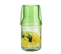 TITA-DONG Carafe à eau avec gobelet en verre pour table de chevet, carafe secondaire, carafe à eau de chevet, carafe à eau en verre transparent, pour chambre à coucher et salon (vert)