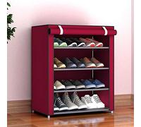 TITA-DONG Étagère à Chaussures, Meuble de Rangement pour Chaussures avec Housse en Tissu Anti-poussière, Grande étagère à Chaussures Organisateur de Rangement pour(5 grilles de Niveau 4 Rouges)