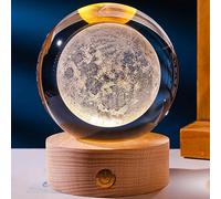 TITA-DONG Lampe Boule de Cristal 3D de 6 Cm, Sculpture Claire et Lumineuse, Boule D'astronomie Ronde, Veilleuse avec Base, Boule de Sculpture Miniature, Veilleuse pour (Lune Boule de