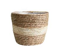 TITA-DONG Panier de Jardinière en Jonc de Mer, Couvercle de Pots de Fleurs, Panier de Rangement, Panier de Plantes Tissé à la Main avec Doublures en Plastique pour Plantes D'intérieur et(Blanc 25cm)