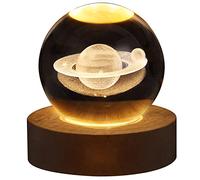 TITA-DONG Veilleuse boule de cristal 3D pour enfants - Lampe de nuit en verre avec base en bois - Cadeau fantaisie - Décoration de chambre - Boule de cristal LED - Galaxie, planète - Veilleuse