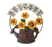 TITA-DONG Vintage Métal Tournesol et Arrosoir Design Welcome Door Sign, Wall Front Door Decor Hanging Signs Wall Art Decorations for Indoor Outdoor Garden Yard, 16,5 X 14,2(Jaune)