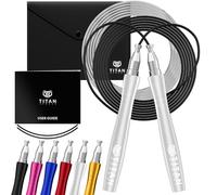 Titan Armour® Corde à sauter autobloquante et réglable pour adulte | 2 cordes en acier de 2,5 mm et 3 mm d'épaisseur et étui de voyage | Corde à sauter professionnelle : fitness, crossfit, boxe, MMA |