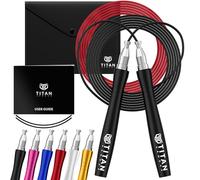 Titan Armour® Corde à sauter autobloquante et réglable pour adulte | 2 cordes en acier de 2,5 mm et 3 mm d'épaisseur et étui de transport | Corde à sauter professionnelle : fitness, crossfit, boxe,
