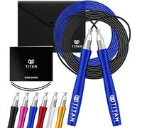 Titan Armour® Corde à sauter autobloquante et réglable pour adulte | 2 cordes en acier, protection de câble et étui de voyage | Corde à sauter : fitness, crossfit, boxe, MMA (bleu cobalt)