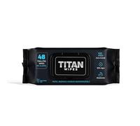 TITAN WIPES Papier toilette humide biodégradable pour homme - 48 lingettes humides XL 18 x 18 cm, 99 % eau, aloe & vitamine E, 0 % alcool, résistantes et jetables pour les toilettes (papier WC)