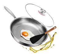 Titancore Titanium Poêle martelée Pro avec couvercle, 25,4 cm/27,9 cm/30,5 cm, ultra durable, antiadhésive, résistante aux rayures, multifonctionnelle sans revêtement, chauffage uniforme (avec
