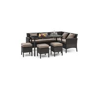 Titania Dining Lounge Salon de jardin cozy 7 personnes - canapé , table , 3 tabourets & coussins - noir