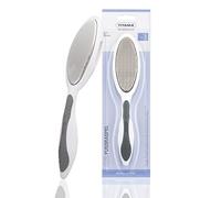 TITANIA Grattoir à pieds Softtouch avec lime (épaisse et fine) • Balai ergonomique pour pieds et lime à pieds • Lime à callosités double face • Fabriqué en Allemagne • Spatule à cors en acier
