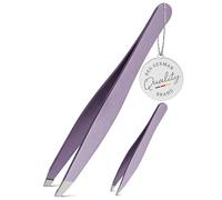 TITANIA® Lot de pinces à épiler - Pince à épiler en acier inoxydable avec pointe biseautée + pince pointue - Pince à épiler précise en acier inoxydable pour sourcils, poils incarnés et éclats - Violet