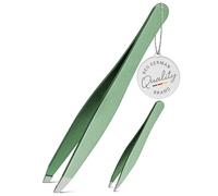 TITANIA® Lot de pinces à épiler - Pince à épiler en acier inoxydable avec pointe biseautée + pince pointue - Pince à épiler précise en acier inoxydable pour sourcils, poils incarnés et échardes - Vert