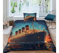 Titanic énorme Housse De Couette La mer Ships Le navire Parure De Lit 3D Avec Fermeture Éclair Microfibre Enfant Avec Taie D'oreiller Ensemble De Literie 2 Pcs Junior Enfants Adultes Single（135x200cm）