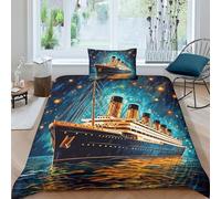Titanic énorme Parure De Lit La mer Le navire Housse De Couette Avec Fermeture Éclair Avec Taies D'oreiller 3D Imprimé Literie Microfibre Pour Adultes Enfants Filles Garçon 2 Pièces Single（135x200cm）