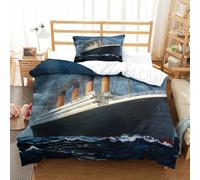 Titanic Housse De Couette 3D Imprimé Parure De Lit Microfibreavec Fermeture Éclair,Couette Sets avec Taies d'oreiller pour Garçons Et Filles Single（135x200cm）