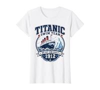 Titanic Swim Team 1912 Deep Dive Champion Parodie T-Shirt Graphique avec Valeur, Femme, Blanc, L