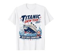 Titanic Swim Team 1912 Deep Dive Champion Parodie T-Shirt Graphique avec Valeur, Homme, Blanc, XL