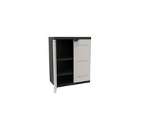 TITANIUM Armoire basse 2 portes avec etageres l70 x p44 x h88 cm Beige et Noire Gamme TITANIUM Interieur/Exterieur