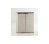 TITANIUM Armoire basse 2 portes avec etageres l70 x p44 x h88 cm Beige et Taupe Gamme TITANIUM Interieur/Exterieur